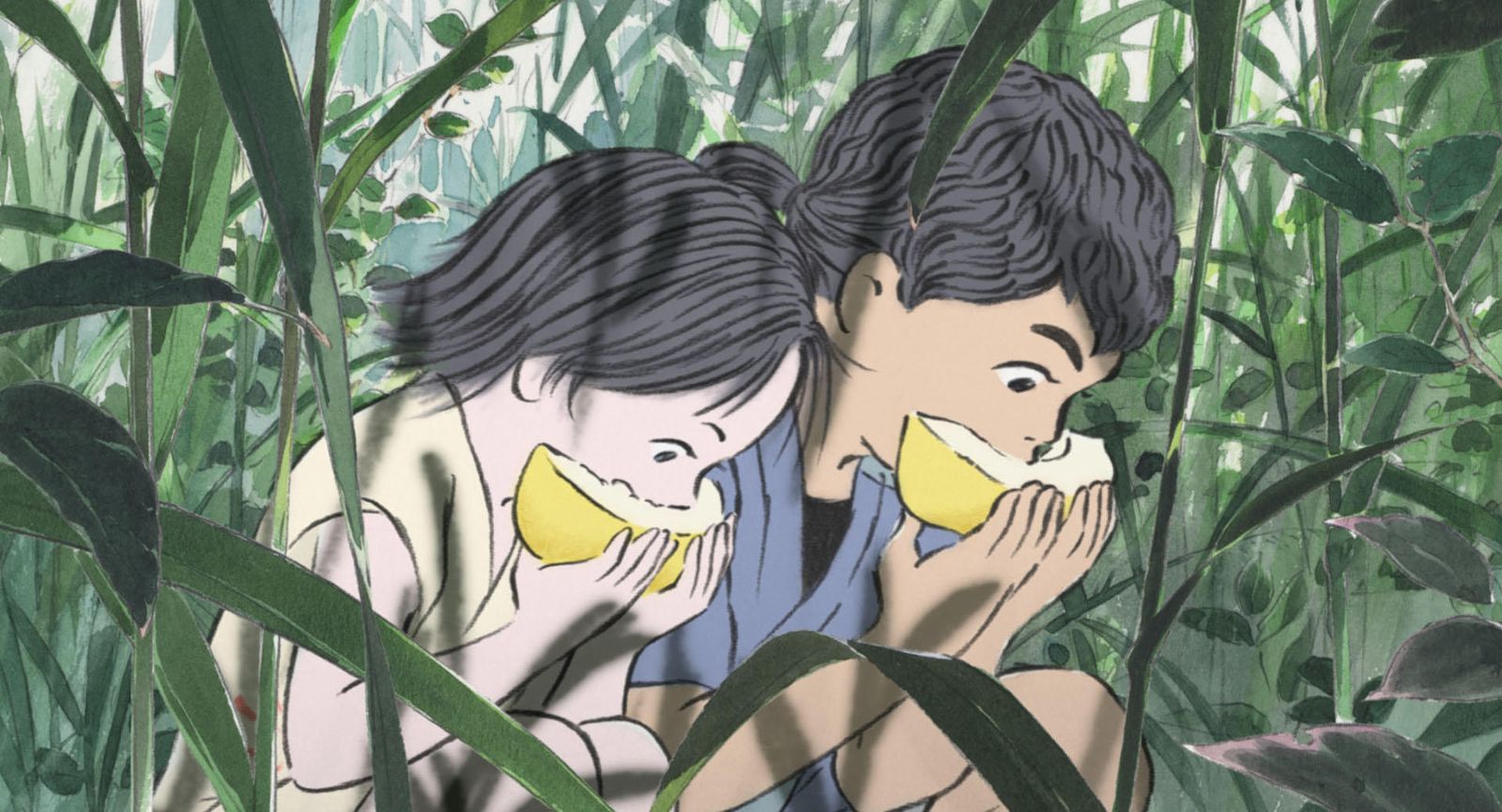 Kaguya y Sutemaru, de niños, comiendo melón