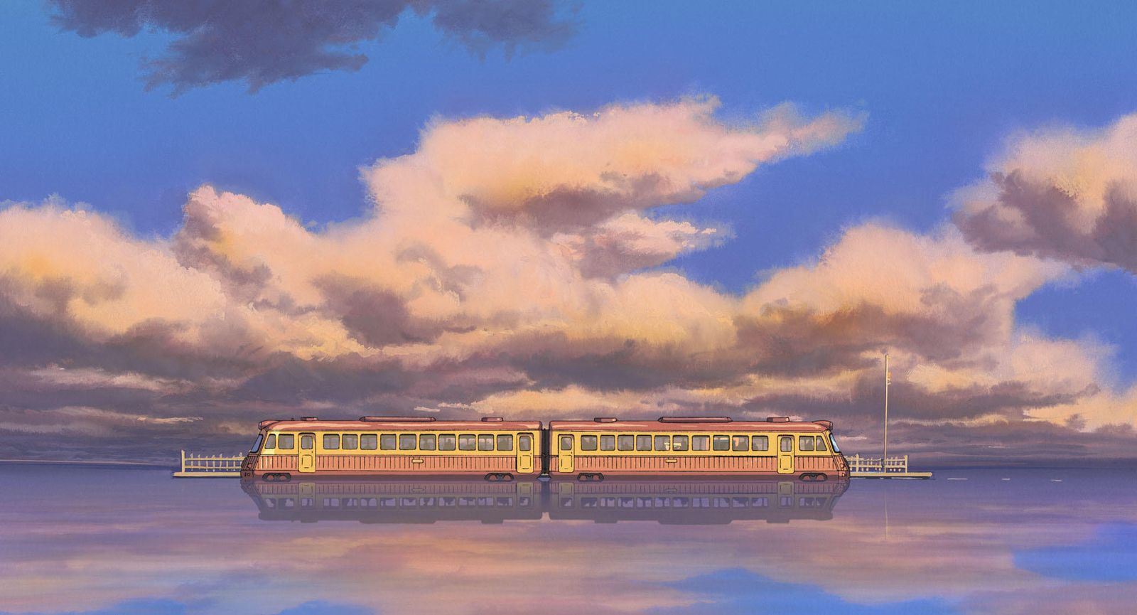 El tren cruza el mar inundado