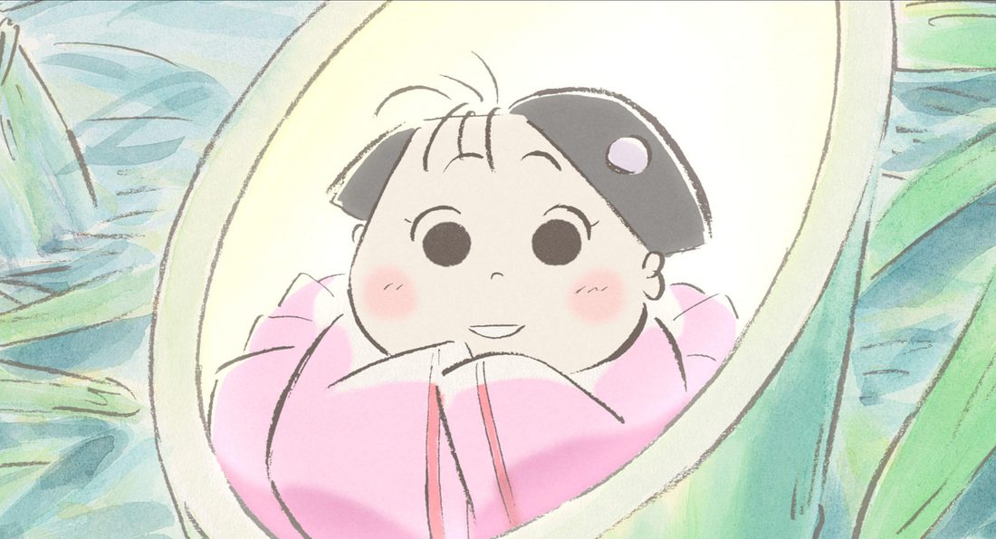 Nonoko asomada dentro del tallo de bambú, en la parodia de Kaguya-hime