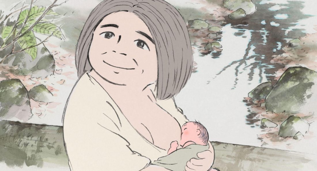 Ōna amamanta a la niña junto al agua