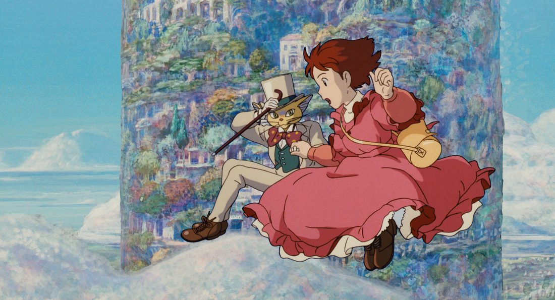 El Barón lleva a Shizuku volando sobre un paisaje pintado