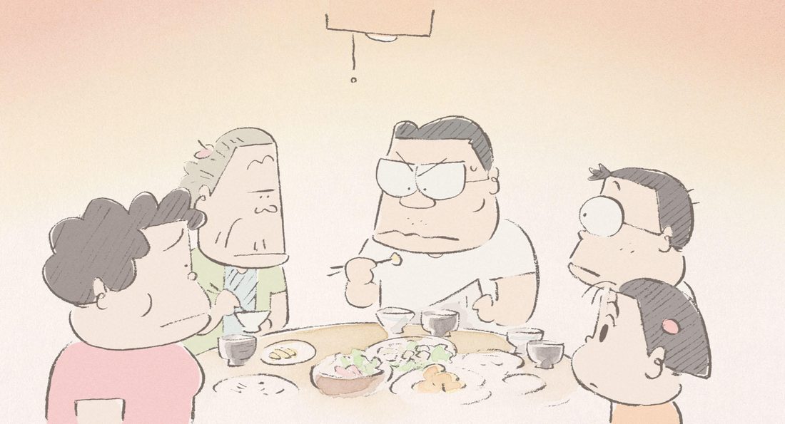 Takashi cena con toda la familia alrededor de la mesa