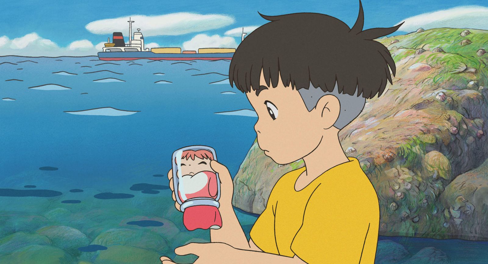 Sōsuke encuentra a Ponyo atrapada en un tarro